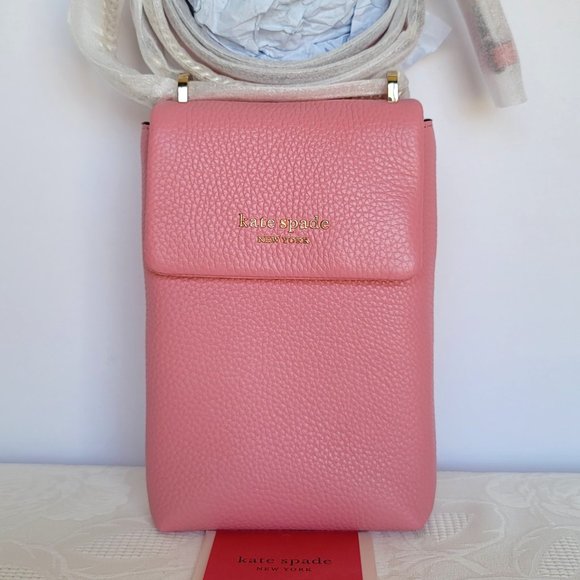 KATE SPADE Bradley North/South Pebbled Leather Phone Crossbody- Rococo Pink - Picture 1 of 16
